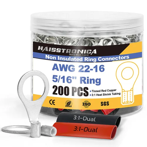 Miniatura 13 de haisstronica Juego de conectores de cables no aislados, 50 piezas de terminales de anillo de 5/16" (AWG12-10) con 50 piezas de tubo termorretráctil