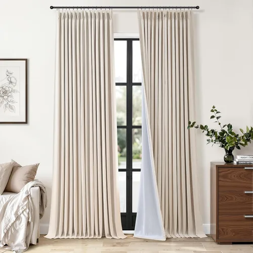Miniatura 14 de Cortinas opacas plisadas de lino beige y blanco de 90 pulgadas de largo para dormitorio o sala de estar, juego de 2 paneles, oscurecimiento