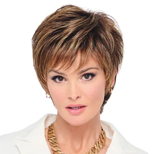 Miniatura 33 de Raquel Welch - Peluca corta Bob atada a mano feroz y enfocada por Hairuwear, gorra de tamaño medio, castaño iluminado por el sol RL10/12