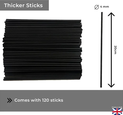 Miniatura 2 de Ziffs Home® 120 piezas de varillas difusoras de fibra negra - 25.4cm/10 pulgadas de largo x 4mm/0.16 pulgadas de diámetro - Varillas gruesas