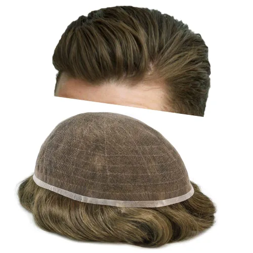 Miniatura 55 de PUNRU HAIR Completo Swiss Lace Toupee para hombres Sistema de cabello humano real Sistema de reemplazo de cabello humano para hombre Toupee