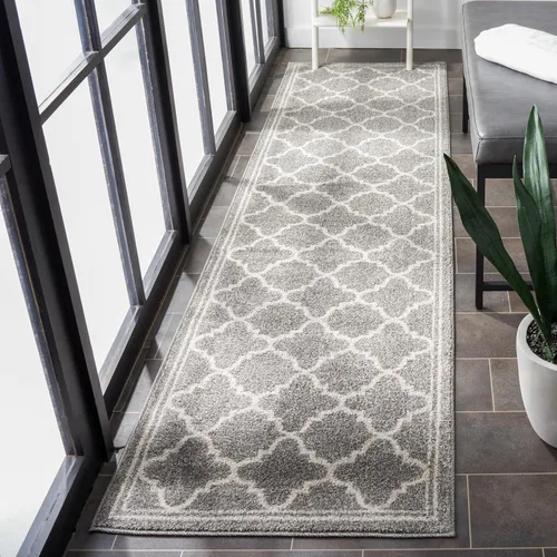 SAFAVIEH - Alfombra de corredor de la colección Amherst, 2.3 x 9 pies, gris oscuro y beige, diseño marroquí de enrejado, no desprende pelusa y fácil