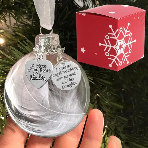 Miniatura 12 de Adorno conmemorativo de Navidad transparente, bola de plumas, A Piece of My Heart is in Heaven, Loss of Loved One Aunt Christmas Tree Hanging Pendan