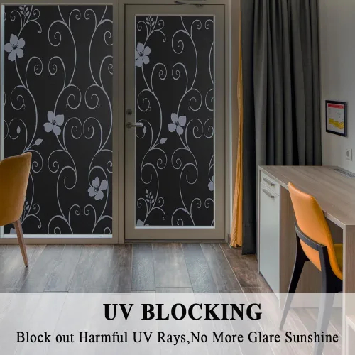 Miniatura 3 de Película opaca total para ventana, película de vidrio con bloqueo de luz, oscurecimiento de habitación, sin pegamento, control de calor, anti UV