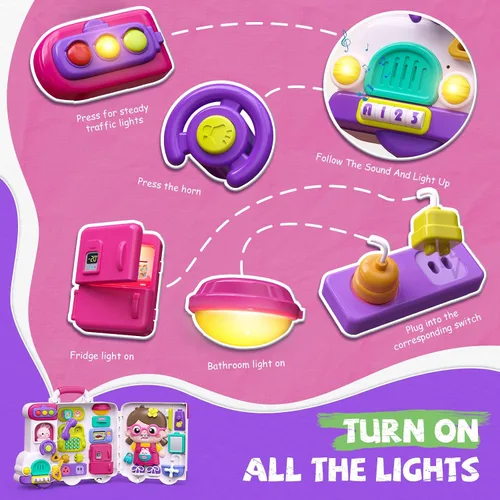Miniatura 4 de 54-en-1 Juguetes de Tablero Ocupado Montessori en Inglés y Español para Niñas de 1 y 2 Años, Juguetes Educativos Montessori de Aprendizaje