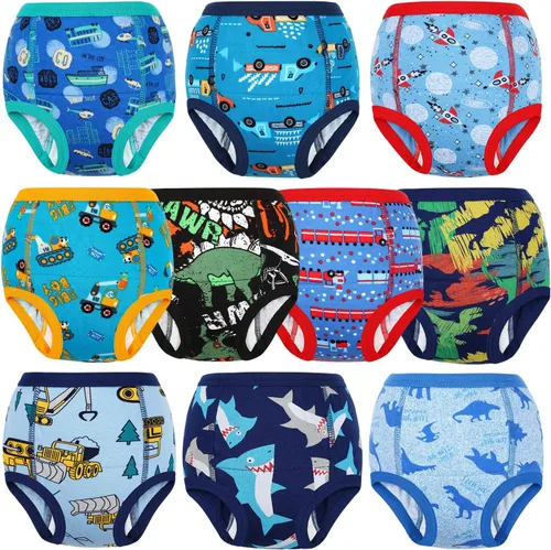 MooMoo Baby Ropa interior de entrenamiento para ir al baño, paquete de 10 pantalones absorbentes de entrenamiento para niños y niñas, pantalones de
