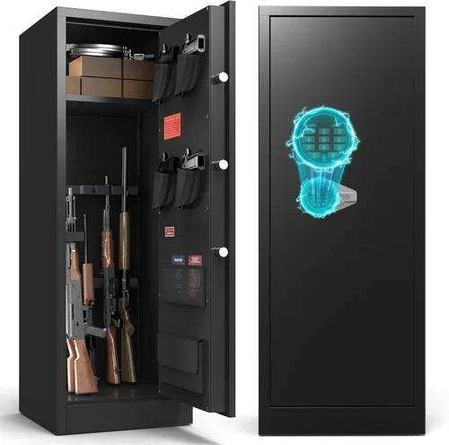 Miniatura 11 de Marcree Caja fuerte biométrica para pistola de rifles, de acceso rápido para 5 pistolas con caja de bloqueo, caja fuerte para pistola larga