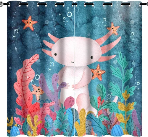 Miniatura 25 de Cortinas abstractas de ajolote con diseño de galaxia, colorido, peces, animales, ajolote, aislamiento térmico, oscurecimiento y reducción de ruido