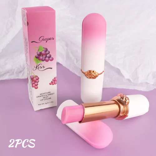 Miniatura 6 de evpct 2 piezas de bálsamos labiales tintados de uva, cambio de color de labios, bálsamo de labios, tono rosa claro, maquillaje de labios, 2 piezas