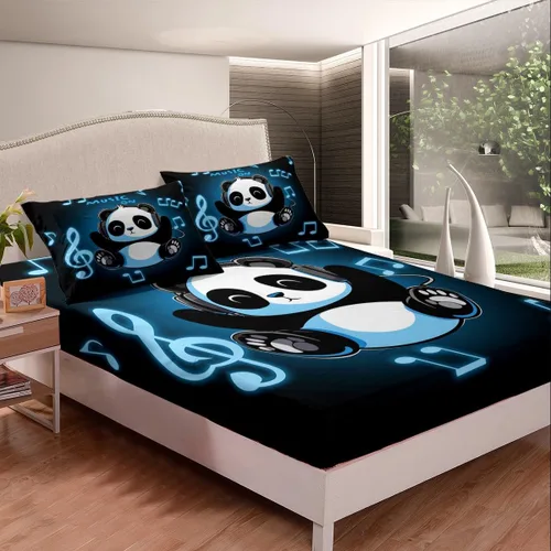 Miniatura 3 de Erosebridal Juego de sábanas bajeras con bolsillo profundo para niños y niñas, tamaño individual, color negro y blanco, con diseño de panda