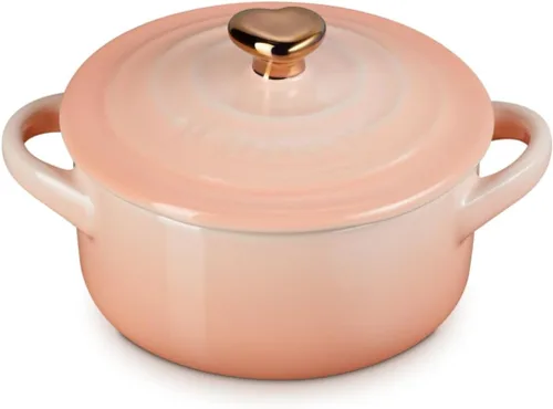 Le Creuset Gres Mini Cocotte Redondo, 8oz., Peche con Perilla de Corazón Oro