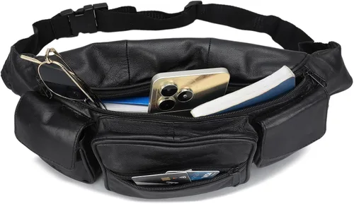 Miniatura 4 de Cangurera de Leatherboss Jumbo con bolsillos laterales Valcro, Negro