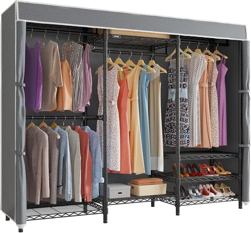 Miniatura 10 de VIPEK V5C Plus - Perchero de ropa portátil cubierto, armario portátil, perchero resistente con estantes ajustables, perchero de metal negro