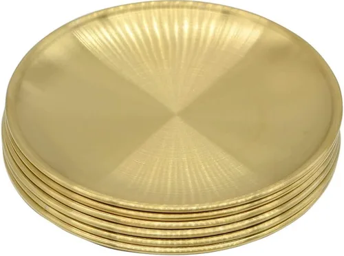 6 piezas de bandeja circular de 17 cm para baratijas, de acero inoxidable dorado, para bandejas de servicio, almacenamiento de toallas, plato de té,