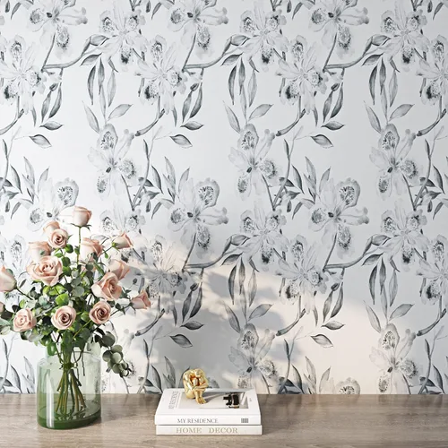 ReWallpaper Papel tapiz floral gris y blanco para despegar y pegar, papel de contacto con flores de iris neutro para cajones, armarios, escritorio,