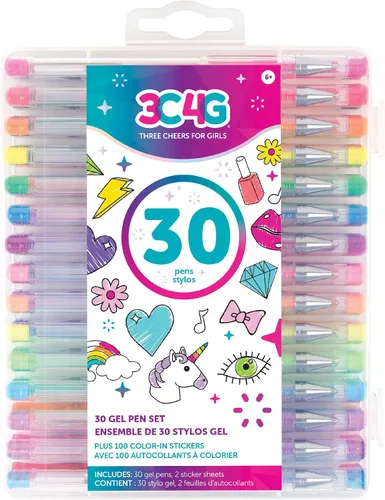 Three Cheers for Girls by Make It Real - Juego de 30 bolígrafos de gel de colores con metal, pastel, neón, arcoíris y purpurina, bonitos bolígrafos