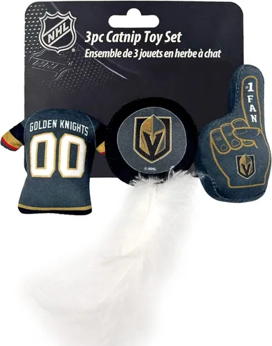 Miniatura 6 de NHL Boston Bruins - Juego completo de 3 juguetes de peluche para gatos: jersey, disco de hockey con plumas y ventilador #1. Relleno de hierba gatera