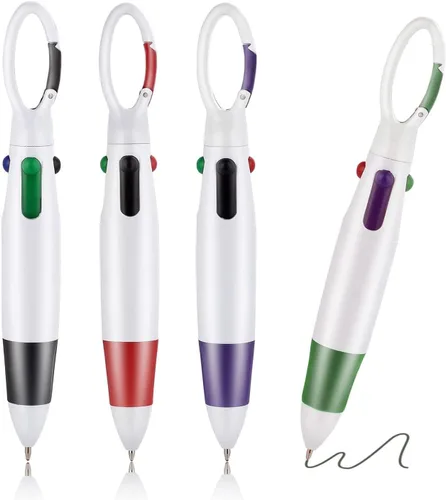 Miniatura 7 de Bolígrafos retráctiles, 12 bolígrafos multicolor 4 en 1 de 0.039 pulgadas con clip de mosquetón, bolígrafos de regalo para oficina, suministros