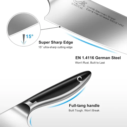 Miniatura 6 de Cuchillo de chef de 8 pulgadas en acero alemán EN1.4116 de alto carbono, ultra afilado, antideslizante, mango de espiga completa, apto