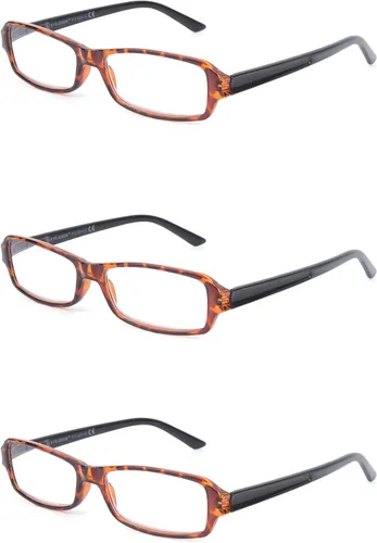 Miniatura 10 de Paquete de 3 lentes de lectura unisex con marco de plástico rectangular para hombres y mujeres