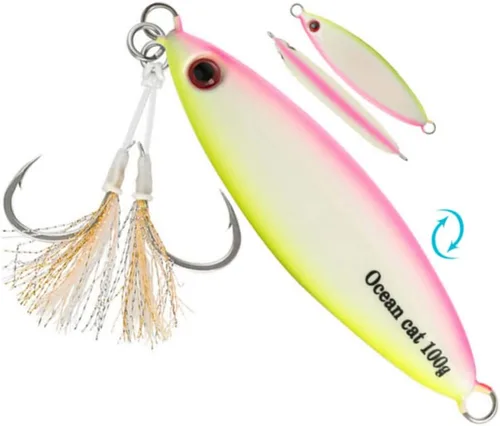 Miniatura 20 de OCEAN CAT Señuelos de pesca con jigging de paso lento, kit de plantillas brillantes para pesca en agua salada con ayuda de anzuelo lento, anzuelo