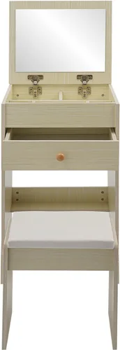 Miniatura 4 de Escritorio de tocador 3 en 1 con espejo, tocador compacto de 15.8 pulgadas con tapa abatible, mesa de maquillaje de nogal negro con taburete
