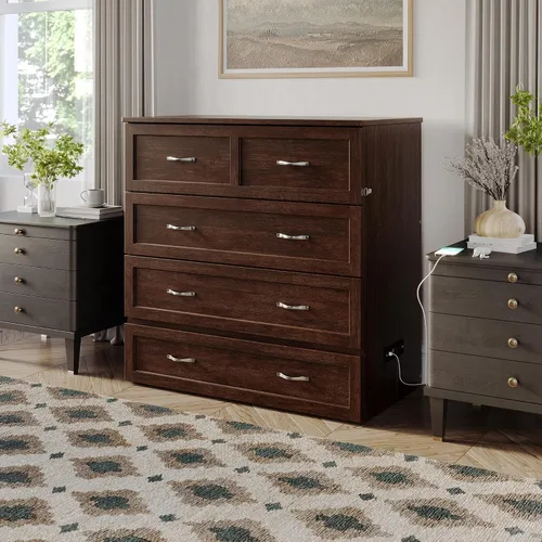 Miniatura 2 de AFI, Northfield Murphy Bed - Baúl de cama Twin XL con colchón de 6", cajón de almacenamiento y cargador USB integrado, ámbar quemado