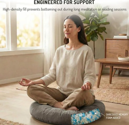 Miniatura 73 de Juego de 2 almohadas de suelo de meditación, almohadas cuadradas grandes para adultos, cojín de pana copetuda para sala de estar de tatami, gris, 22