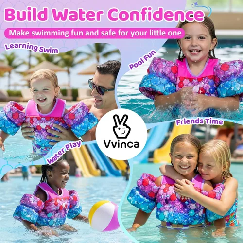 Miniatura 9 de Vvinca Chaleco de natación para niños de 22 a 66 libras, entrenador de natación para niños y niñas con correa de entrepierna antirozaduras