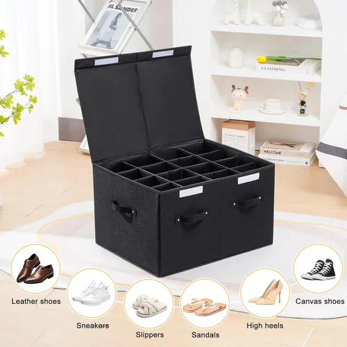 Miniatura 5 de Organizador de zapatos para armario, caja de almacenamiento de zapatos plegable con divisores ajustables, gran contenedor de almacenamiento