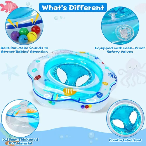 Miniatura 4 de AMENON Flotador de piscina para bebé con asiento para edades de 6 a 12 meses Double Airbags, Reinforced Seat, Non-toxic PVC, Leak-Proof, 30lb Azul