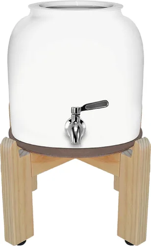 Miniatura 6 de Dispensador de agua de cerámica de porcelana Geo Sports, soporte de madera de 8 pulgadas, grifo de acero inoxidable, válvula incluida. Se adapta a