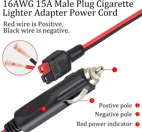 Miniatura 6 de Enchufe para encendedor de cigarrillos a an-der-Son con cable de extensión interno de 15 amperios 14 AWG, adaptador de cargador de batería, conector