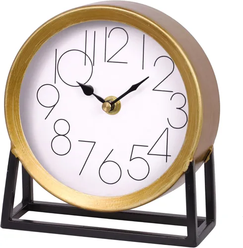 Miniatura 7 de Reloj de escritorio de metal negro con base de madera, reloj de mesa decorativo para sala de estar, relojes de repisa silenciosos, decoración