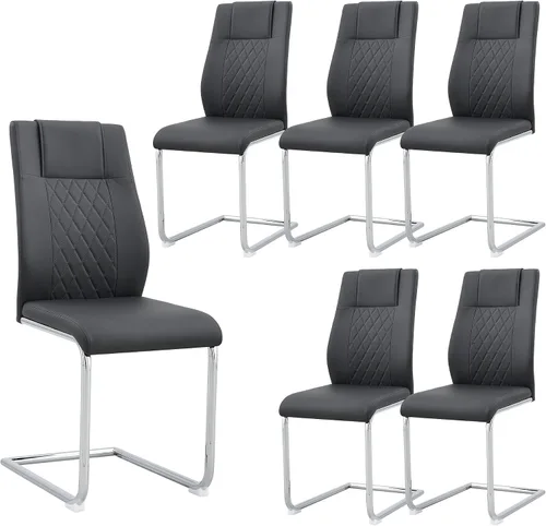Miniatura 11 de Sillas De Comedor - Juego de 4 sillas de comedor modernas para cocina, con asiento tapizado de piel sintética, patas de metal con respaldo alto