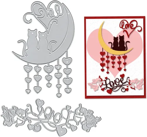 Troqueles de metal para el día de San Valentín y luna, para hacer tarjetas, palabras de amor de Cupido, troqueles de corte de corazón para