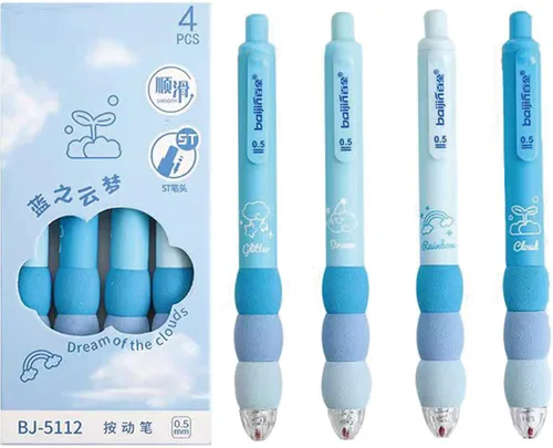 MOZXIRZ 4 bolígrafos de gel estéticos retráctiles azules, de agarre suave, bolígrafo de tinta negra kawaii para oficina, escuela, suministros para