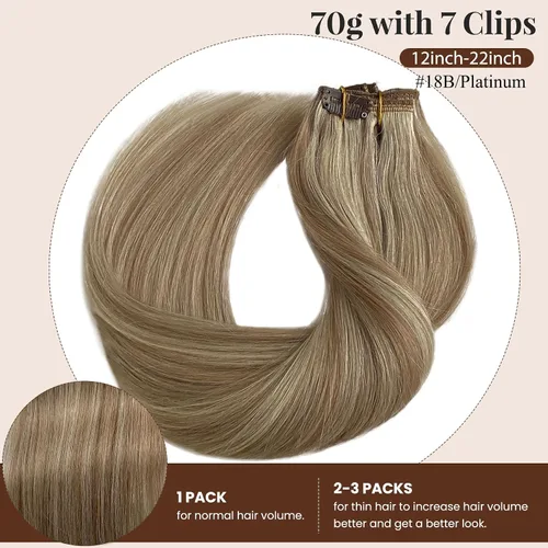 Miniatura 5 de Extensiones de cabello humano real con clip, de 12 pulgadas, para mujer, color rubio plateado, balayage, 2.47 oz, 7