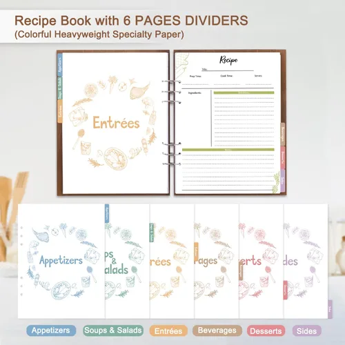 Miniatura 4 de Creawoo Libro de recetas de madera para escribir en tus propias recetas, carpeta de recetas en blanco personalizada, libro de cocina, recetas