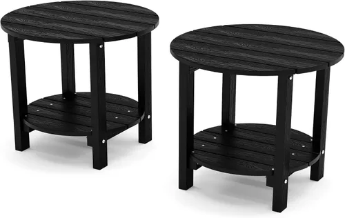 Miniatura 19 de YEFU Adirondack - Mesa auxiliar doble para exteriores, de 18 pulgadas, mesa auxiliar de madera de polietileno, resistente a la intemperie para Negro
