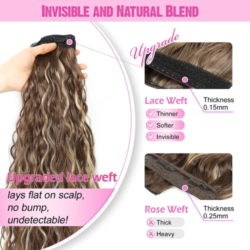 Miniatura 2 de Extensiones de cabello con clip de 20 pulgadas, 4 piezas, color sirena ondulado, rizado, grueso, invisible, trama de encaje color castaño ceniza