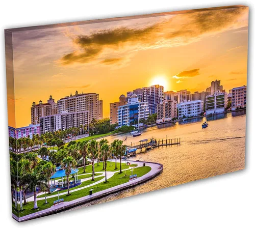 Miniatura 5 de 90 x 60 TOTAL - Sarasota, Florida USA Canvas Print Wall Art - 3 Panel Split, Triptych, home decor wall decor skyline 3 paneles