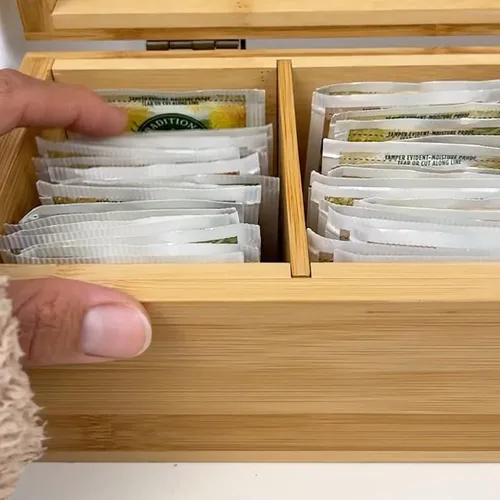 Miniatura 3 de Caja Organizadora de Té de Bambú Libre de Químicos Ecológica Grande, Alta, Compartimentos Ajustables Cofre de Almacenamiento de Madera Natural