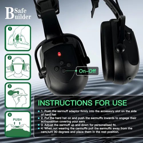 Miniatura 3 de Casco de seguridad SAFEBUILDER con visera, orejeras Bluetooth SNR 26dB, sombrero duro con viseras, orejeras montadas, sombreros duros ventilados