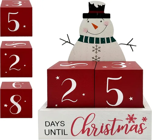 Muñeco de nieve de Navidad con cuenta regresiva de 99 días, calendario de Adviento días hasta Navidad, cuenta regresiva, vintage, bloque rústico,