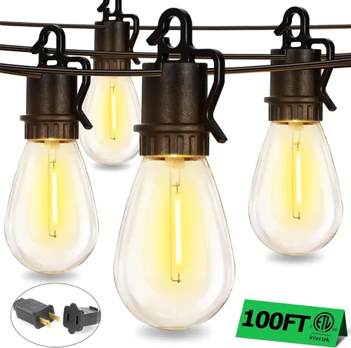 Miniatura 7 de Guirnalda de luces para exteriores de 100 pies con 35 ofertas de patio inastillables S14 bombillas Edison vintage E12, luces regulables de 2700 K