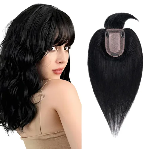 Miniatura 13 de SEGO Topes de cabello para mujeres de cabello humano real con cabello delgado, topes de cabello con clip frontal de 150% de densidad con base