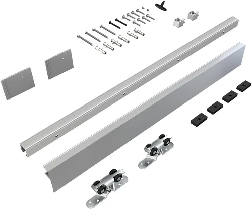 Miniatura 11 de JUBEST Kit de rieles de hardware para puerta corredera de granero de 5 pies, hardware de riel de caja de aleación de aluminio para puerta de madera