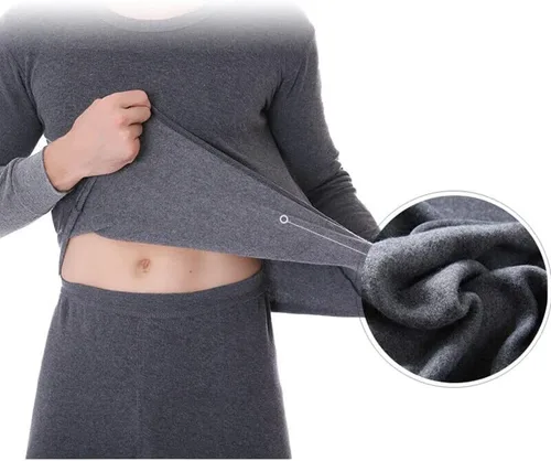 Miniatura 4 de Goyoma Conjunto de ropa interior de invierno 100 % algodón con forro polar para hombre