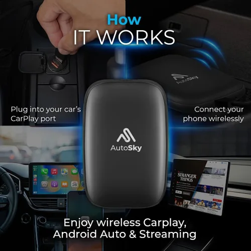 Miniatura 5 de AutoSky AI Box Lite – Adaptador inalámbrico para CarPlay y Android Auto para CarPlay de fábrica (2016+) – Soporta transmisión de YouTube y Netflix